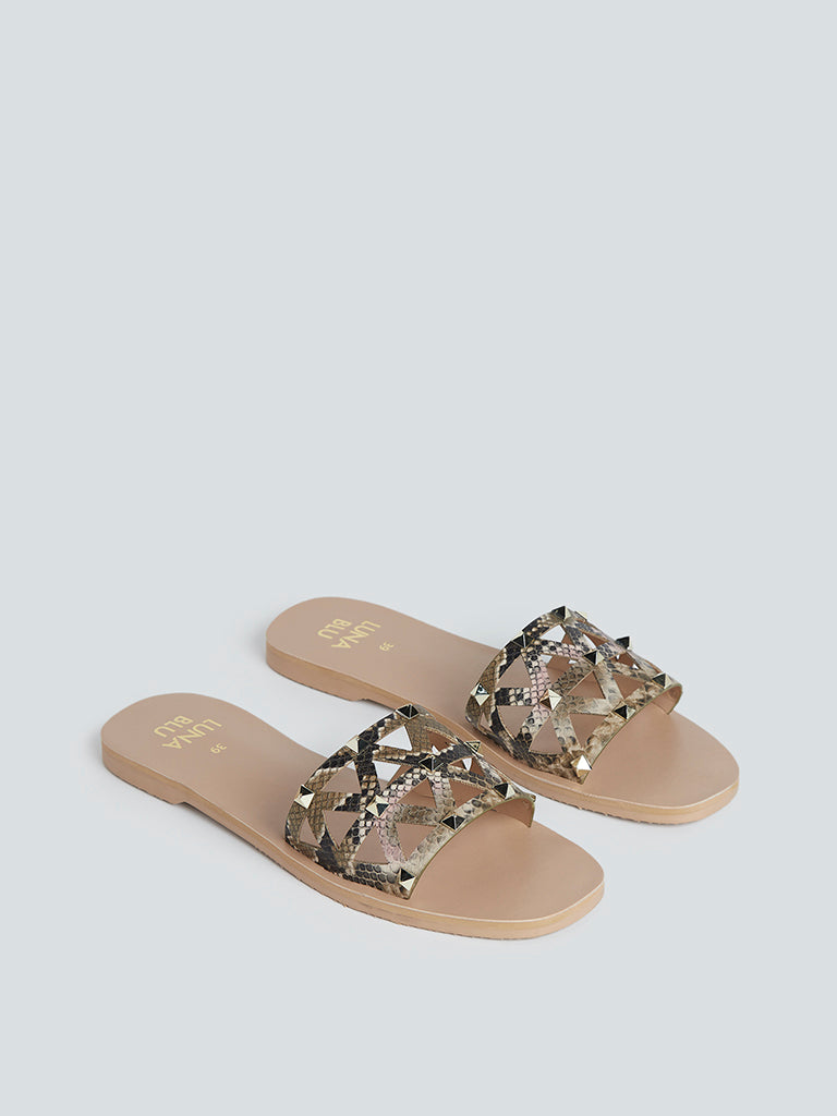 LUNA BLU Beige Cut-Out Detail Slides